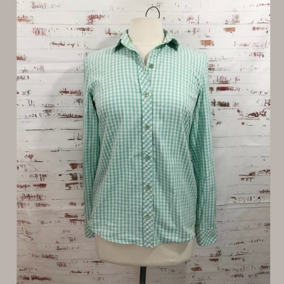 C. Wonder Tops - C Wonder Blouse S Aqua Green Check Shrunken Boyfit